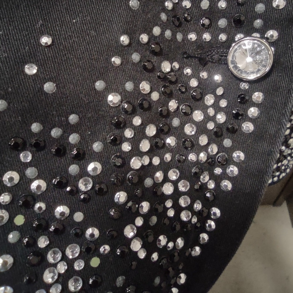 Quacker Factory Denim Jacket Women's Rhinestone Embellished Black Medium - Picture 9 of 9